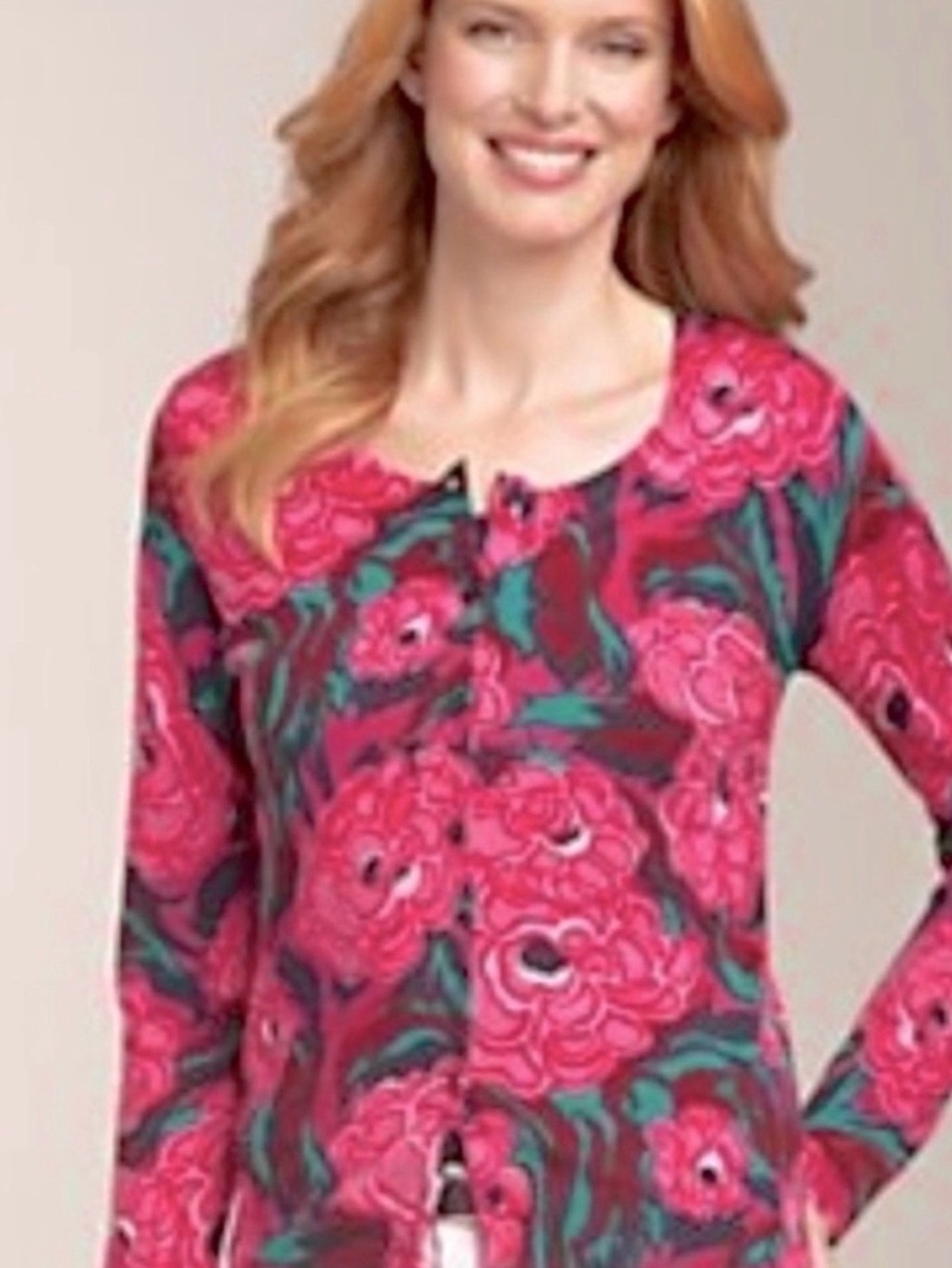 Talbots Pink Floral Button-Front Cardigan